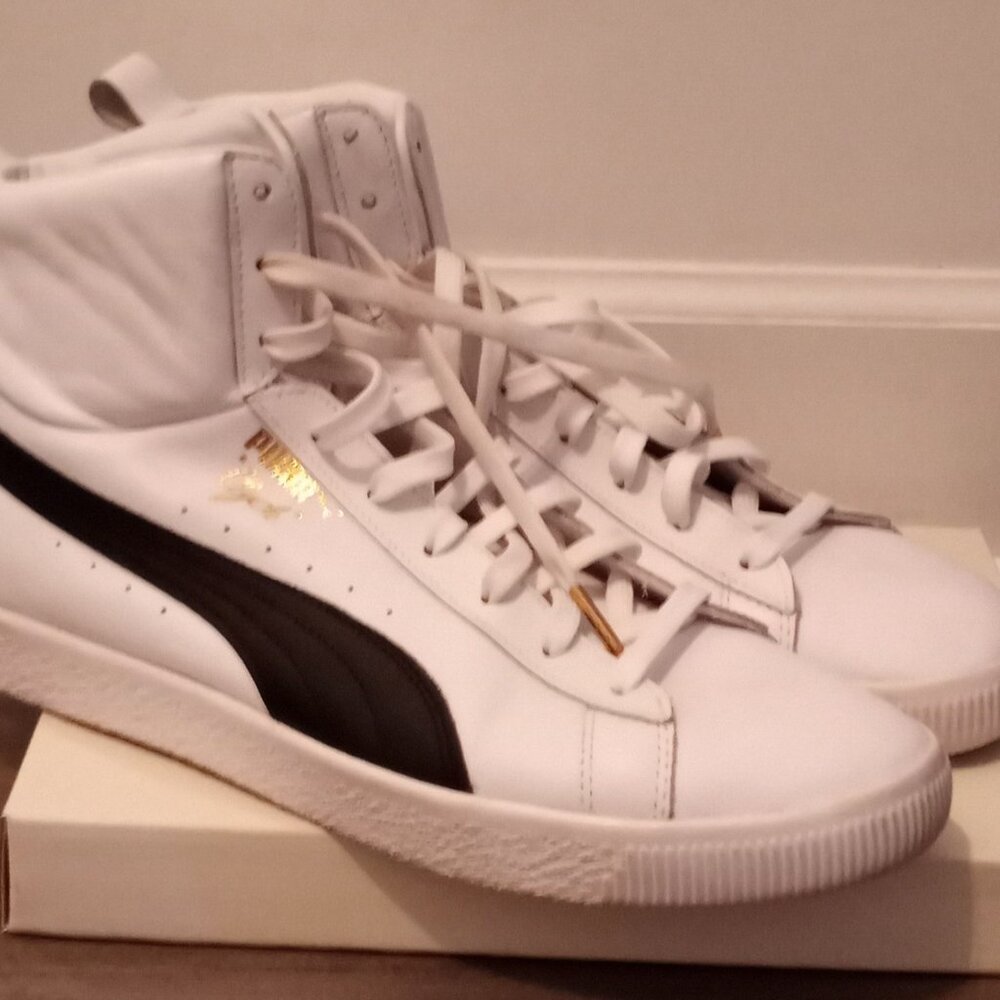 Pre-Owned Men’s White Puma Clyde High Top Sneakers (Sz 12) - Picture 2 of 4